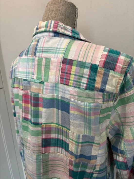 Brooks Brothers Plaid Button Down Shirt Pastel Green Blue Pink Madras Medium - Picture 10 of 14